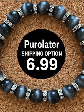 Black Gray Cats Eye Beaded Stretch Bracelet with Rhinestone Spacers NWT